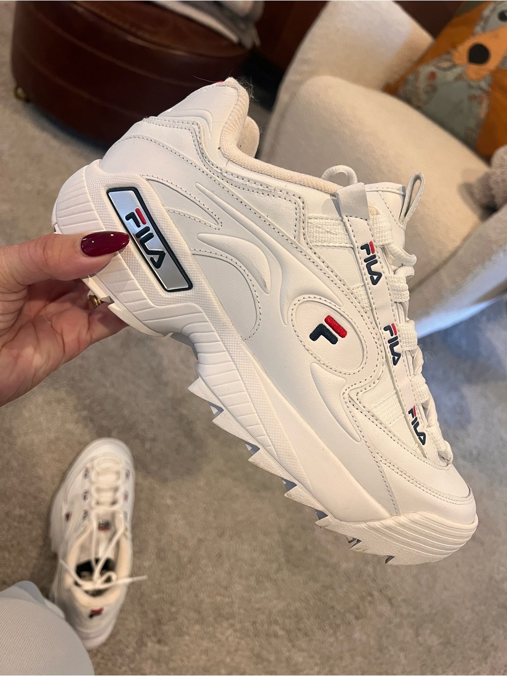 Fila White Leather Platform Sneaker with Red & Navy Accents - Picture 2 of 5